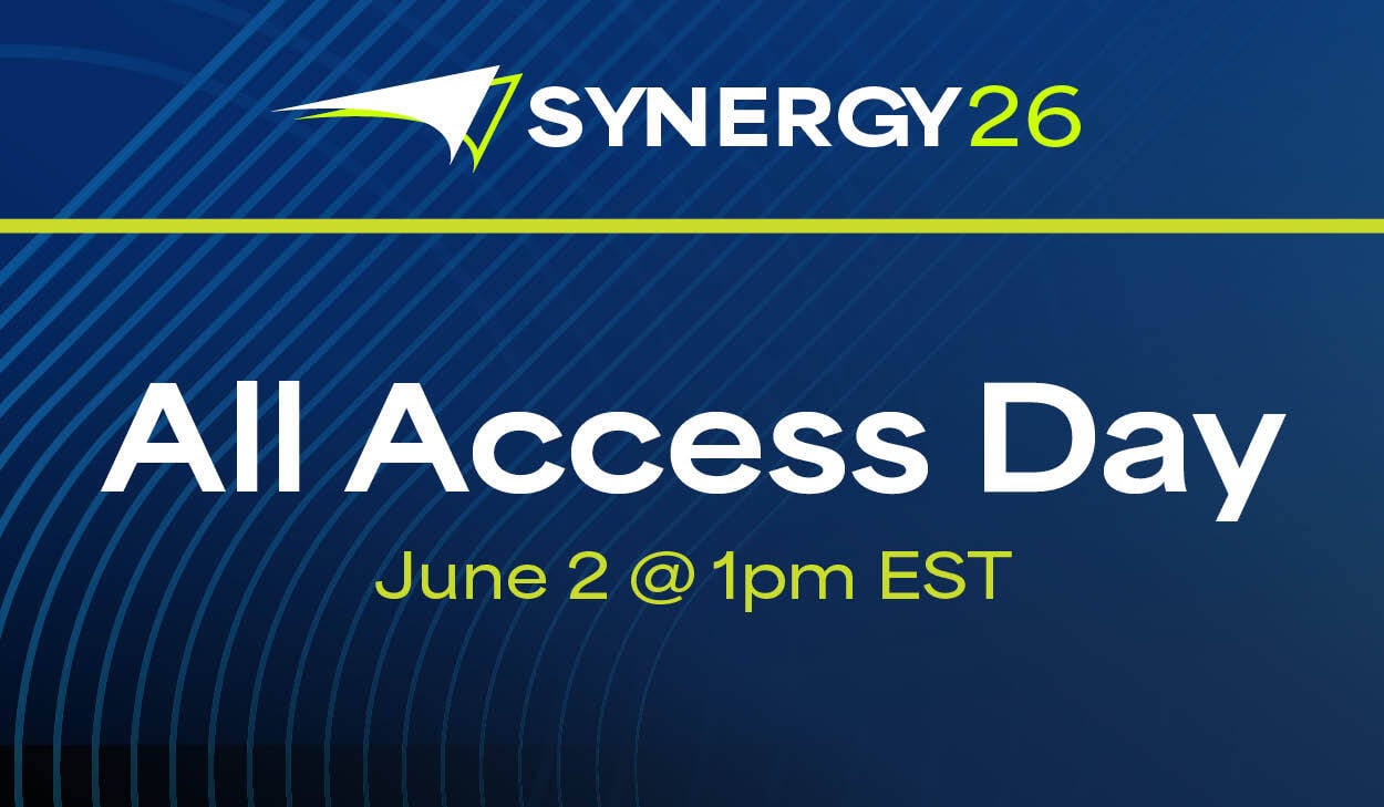 SYNEGY26 logo All Access Day on blue backgrounf