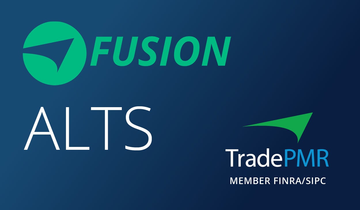 TradePMR Fusion logo on blue background.