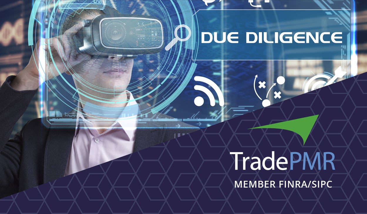 Abstract illustration of financial advisor viewing due diligence process in RIA custodian search. TradePMR logo.